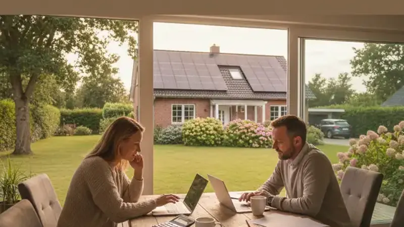 Blick auf Flensburg mit Solardächern