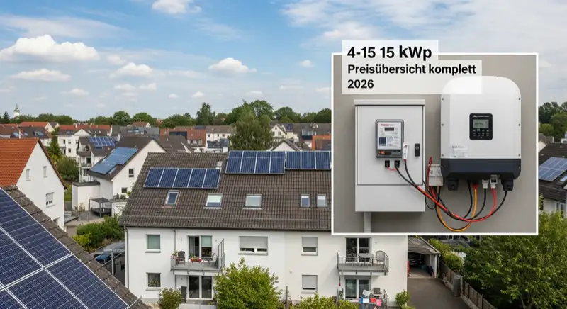 Modern German electrical meter cabinet (Zählerschrank) with smart meter and solar inverter connection, clean technical installation