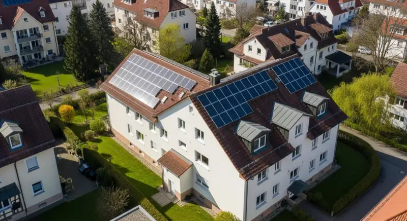 Freiburger Wohngebäude mit Solaranlage in verschiedenen Stadtteilen