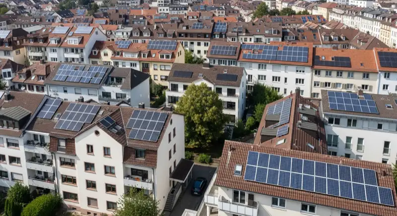 Verschiedene Freiburger Häuser mit Photovoltaik-Anlagen in unterschiedlichen Stadtteilen