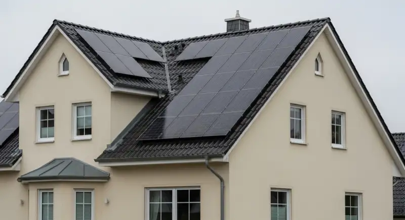 Solartechniker installiert PV-Module auf Einfamilienhaus-Dach in Fulda