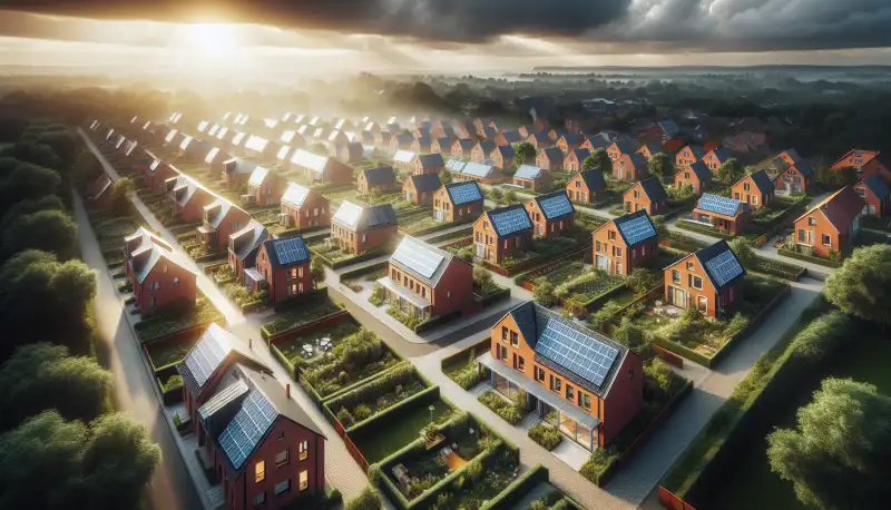 Wohnviertel in Gelsenkirchen mit Solaranlagen auf den Dächern, typische Ruhrgebiet Architektur