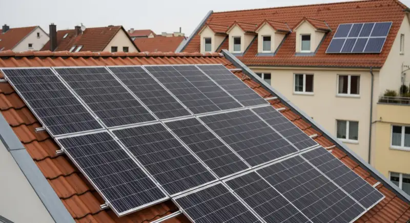 Installateur montiert Solarmodule auf einem geneigten Satteldach in Güstrow