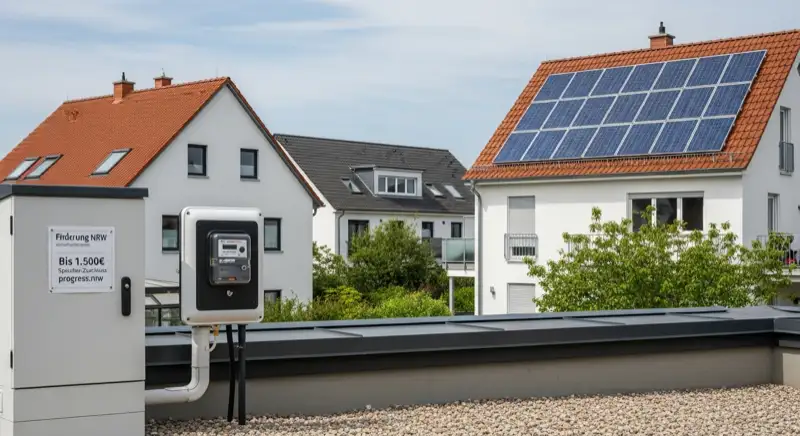 Modern German electrical meter cabinet (Zählerschrank) with smart meter and solar inverter connection, clean technical installation