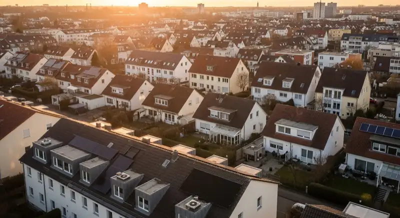 Wohngebiete in Hannover mit verschiedenen Bauformen, typische Einfamilienhäuser und Dachstrukturen aus der Luft