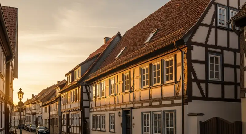 Historisches Fachwerkhaus in der Hattinger Altstadt mit traditioneller Dacheindeckung