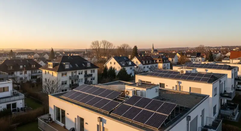 Wohngebiete in Heilbronn mit verschiedenen Bauformen, typische Einfamilienhäuser und Dachstrukturen aus der Luft