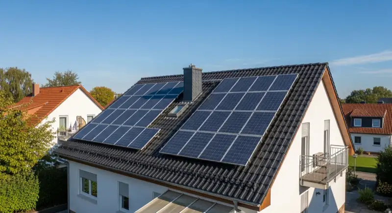 Sonniges Einfamilienhausdach in der Lausitz mit PV-Modulen
