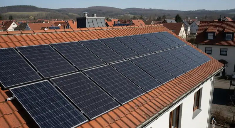 Hausdach am Rand des Thüringer Waldes in Ilmenau mit PV-Modulen