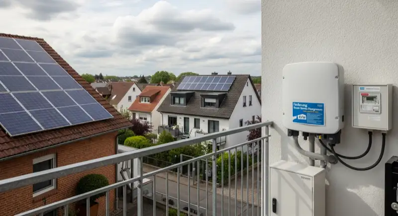 Modern German electrical meter cabinet (Zählerschrank) with smart meter and solar inverter connection, clean technical installation