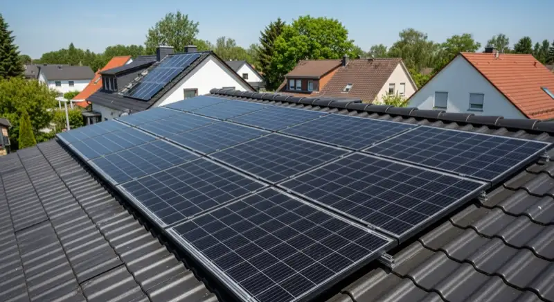 Moderne PV-Anlage auf Einfamilienhaus in Karlsruhe Weststadt mit schwarzen Modulen auf Satteldach