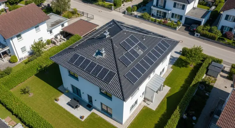 Modern German electrical meter cabinet (Zählerschrank) with smart meter and solar inverter connection, clean technical installation