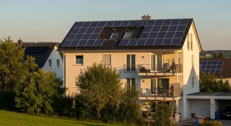 PV-Anlage auf Wohnhaus in sonniger Landschaft der Südpfalz bei Landau