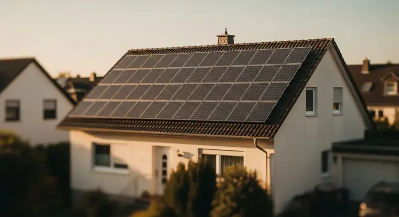 Einfamilienhaus in Langenfeld mit großer PV-Anlage auf dem Dach bei Sonnenschein