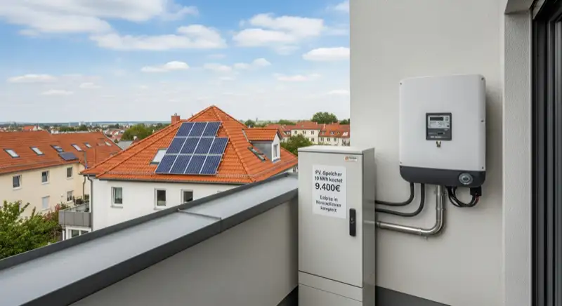 Modern German electrical meter cabinet (Zählerschrank) with smart meter and solar inverter connection, clean technical installation
