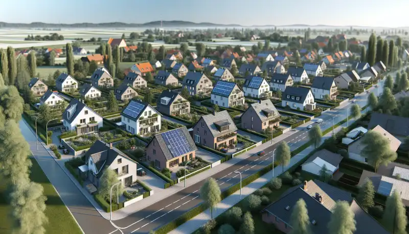 Wohngebiet in Mönchengladbach mit Blick auf Dächer und grüne Umgebung