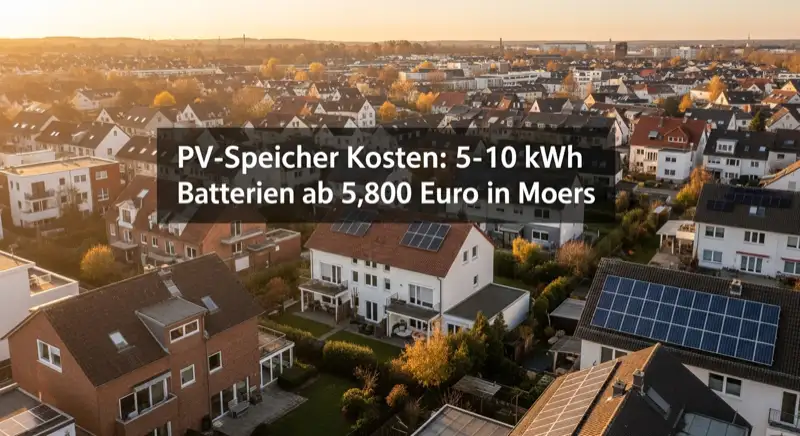Aerial drone view of typical German residential neighborhood with mixed roof types, red and dark roof tiles, gardens visible, sunny day