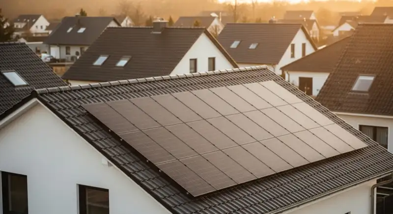 Einfamilienhausdach mit Photovoltaikanlage in einem modernen Wohngebiet in Neumarkt in der Oberpfalz