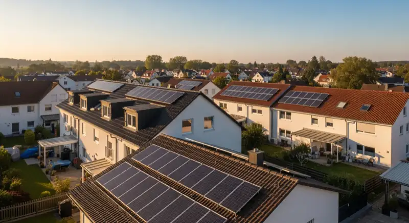 Einfamilienhäuser mit Solaranlagen im Neunkirchener Stadtteil Kohlhof