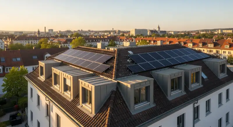 Moderne PV-Anlage auf Nürnberger Wohnhaus mit typischer fränkischer Dachlandschaft