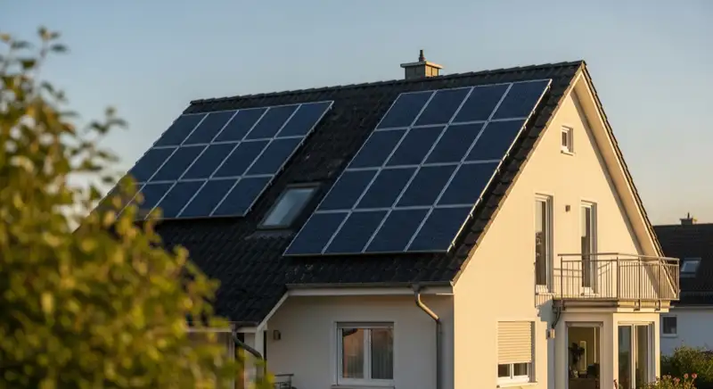 Typisches Einfamilienhaus in Oberursel mit Photovoltaikanlage auf dem Satteldach