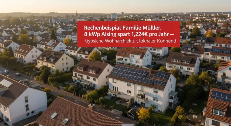 Aerial drone view of typical German residential neighborhood with mixed roof types, red and dark roof tiles, gardens visible, sunny day
