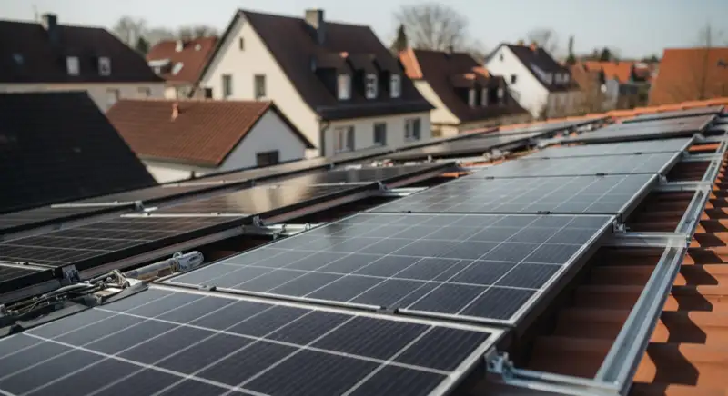 Installateur montiert PV-Module auf Einfamilienhaus-Dach in Schwäbisch Gmünd