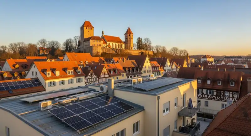 Altstadt-Dachlandschaft in Torgau nahe Schloss Hartenfels mit historischen Renaissancehäusern