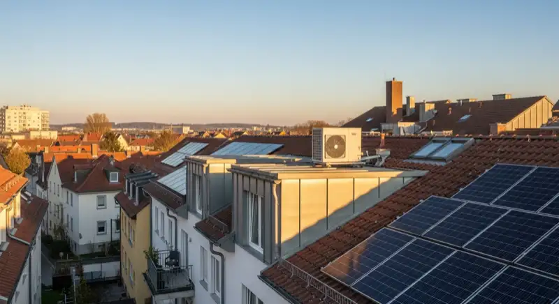 Historische Dachlandschaft in Völklingen nahe Industriearchitektur mit Blick auf geeignete Solardächer