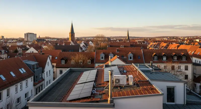 Wolgaster Altstadtdächer nahe der St.-Petri-Kirche mit kleinteiliger Dachlandschaft