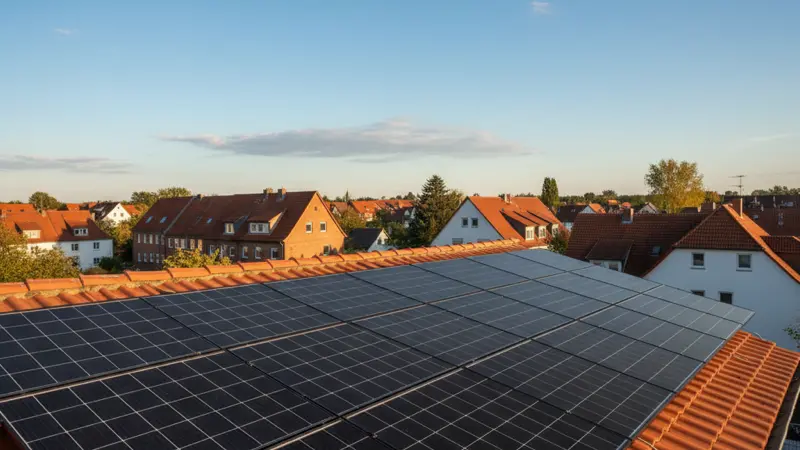 Nahaufnahme von Solarmodulen auf einem Dach in Würzburg Frauenland