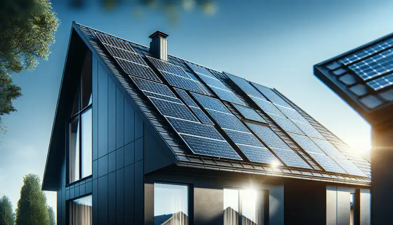 Nahaufnahme von PV-Modulen auf einem Krefelder Hausdach mit blauem Himmel