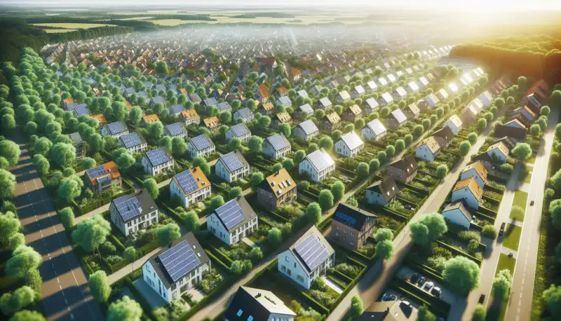 Krefelder Wohngebiet mit Solaranlagen auf mehreren Hausdächern am Niederrhein