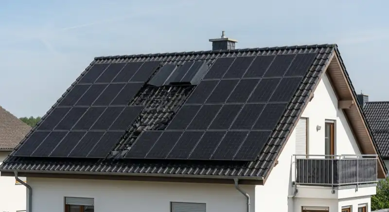 Einfamilienhaus mit schwarzen PV-Modulen auf Süddach in Landau in der Pfalz