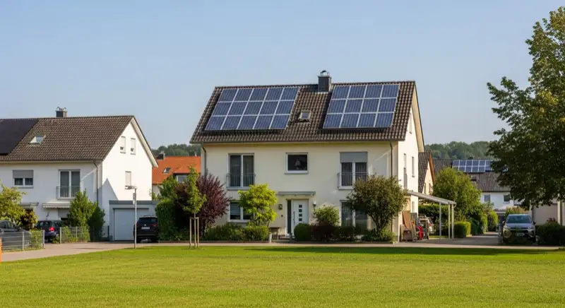 Installateur bei der Wartung einer PV-Anlage auf einem Hausdach in Leonberg