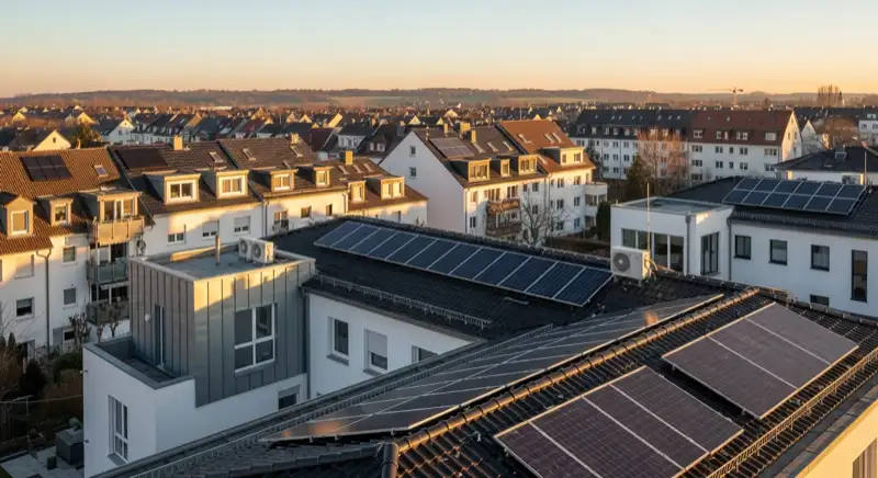 Wohngebiete in Mainz mit verschiedenen Bauformen, typische Einfamilienhäuser und Dachstrukturen aus der Luft