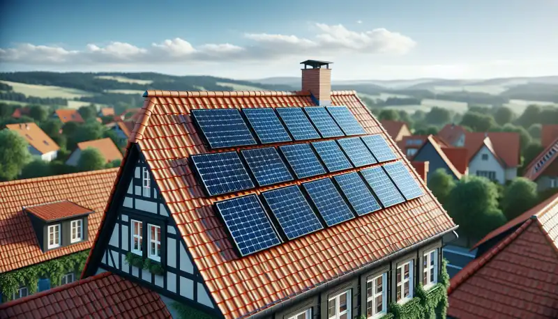 Schwarze Solarmodule auf einem Ziegeldach in Mönchengladbach