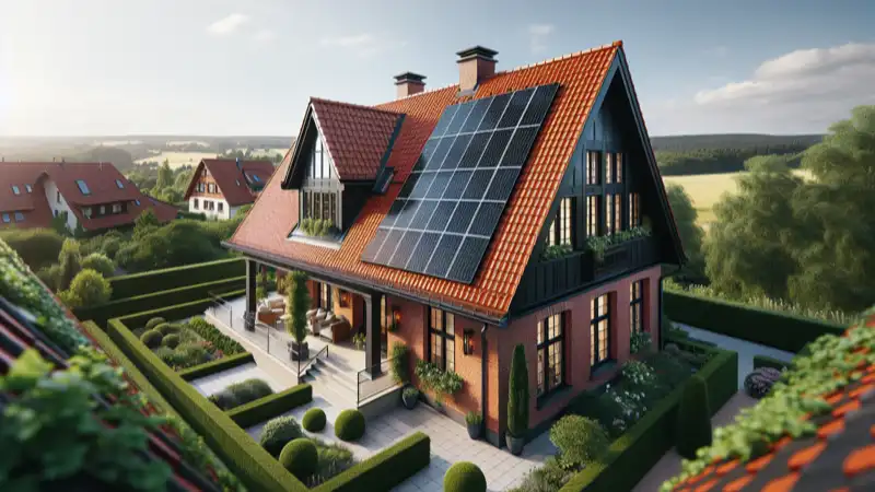 Solarmodule auf einem renovierten Satteldach eines Einfamilienhauses in Mülheim an der Ruhr