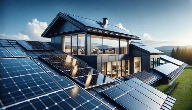 Nahaufnahme moderner Solarmodule auf einem Dach in Münster