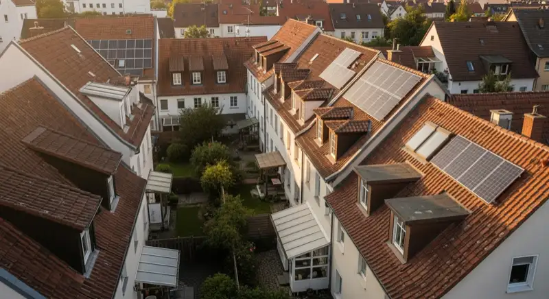 Historische Dachlandschaft im Alten Ort von Neu-Isenburg mit ruhigen Ziegelflaechen
