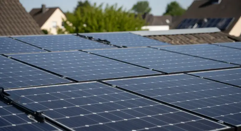 Solarmodule auf einem Reihenhausdach in Neu-Isenburg