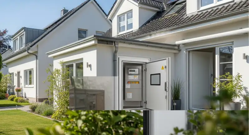 Installateur prüft einen Zählerschrank in einem Einfamilienhaus in Neu-Isenburg