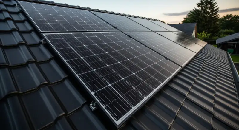 Solarmodule auf einem renovierten Satteldach eines Einfamilienhauses in Neuss