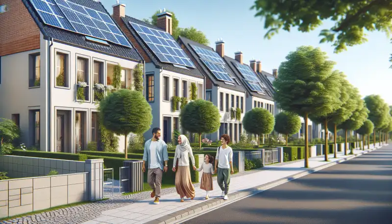 Wohnviertel in Oberhausen mit PV-Anlagen auf mehreren Dächern