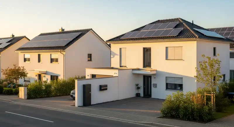 Modernes Einfamilienhaus in Offenburg mit PV-Anlage auf dem Dach und Wallbox in der Einfahrt