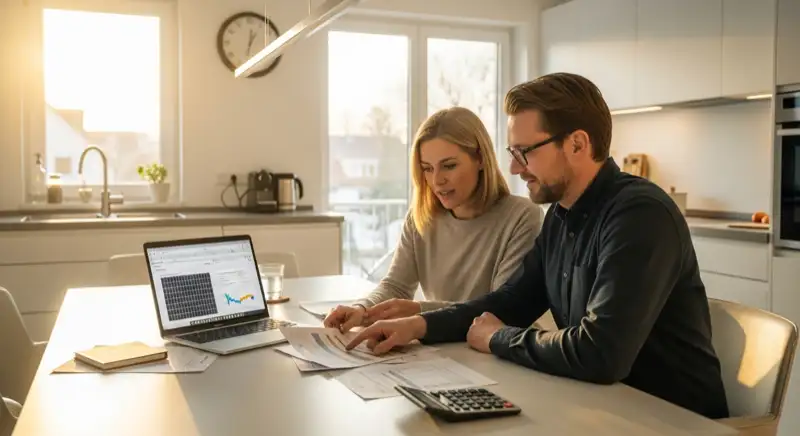Beratungsgespräch zur PV-Förderung in Paderborn mit Unterlagen und Laptop