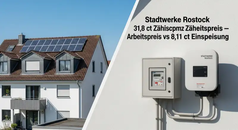 Modern German electrical meter cabinet (Zählerschrank) with smart meter and solar inverter connection, clean technical installation