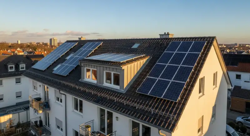 Fotorealistisches Hausdach im Saaletal bei Rudolstadt mit sichtbarer PV-Unterkonstruktion
