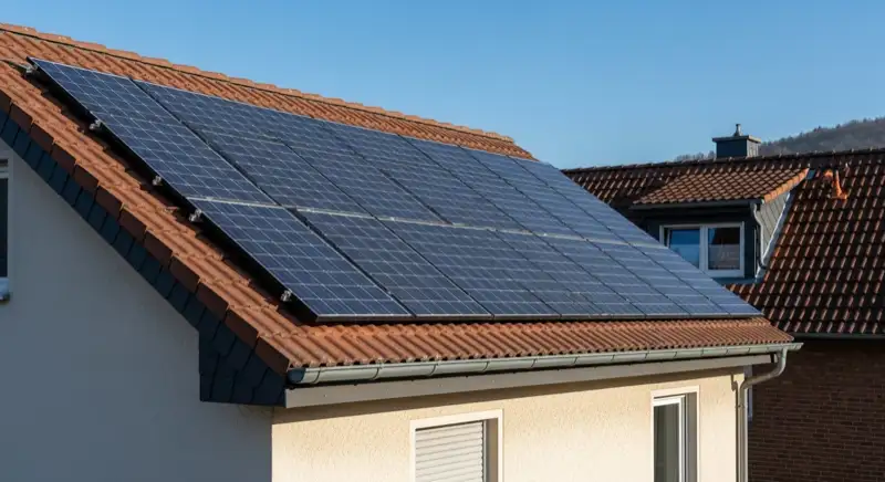 PV-Module auf Einfamilienhaus in Siegen mit charakteristischer Hanglage