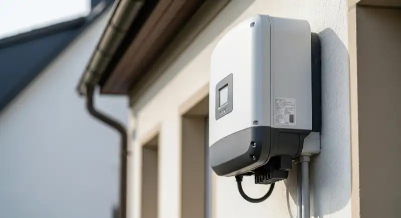 Installateur montiert String-Wechselrichter an Hauswand in Trier